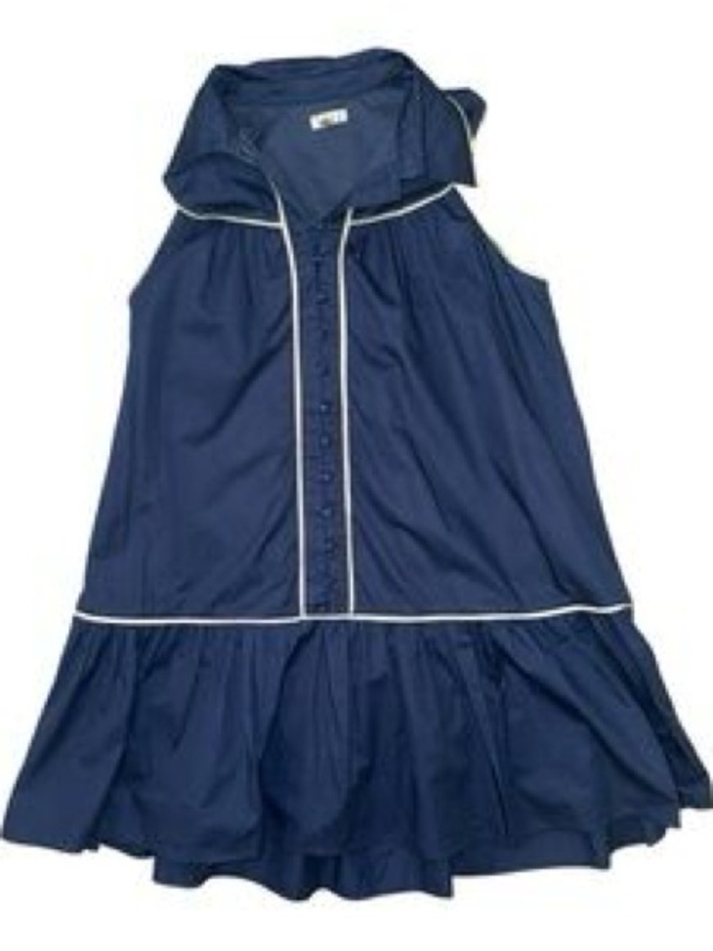 TCEC Navy Sleeveless Ruffle Hem Dress with Contrast Piping